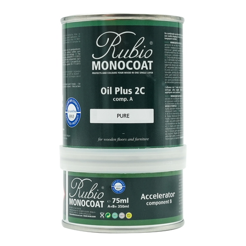 Rubio Monocoat Oil Plus 2C Pure 350 ml set, component A can with Accelerator component B