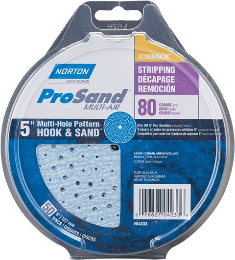 Norton 5 inch Hook and Loop Palm Sanding Discs 80 grit 50/box
