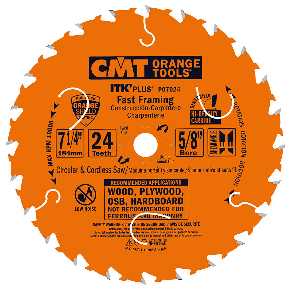 CMT ITK Plus P07024 7-1/4 in. 24-tooth fast framing circular saw blade
