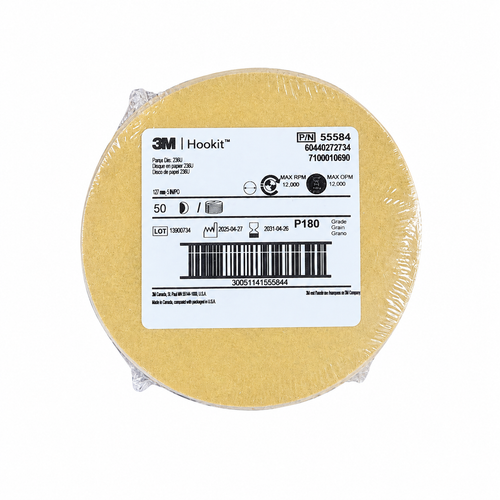3M Hookit Paper Disc 236U P180, 5 in x No Hole, 50 discs