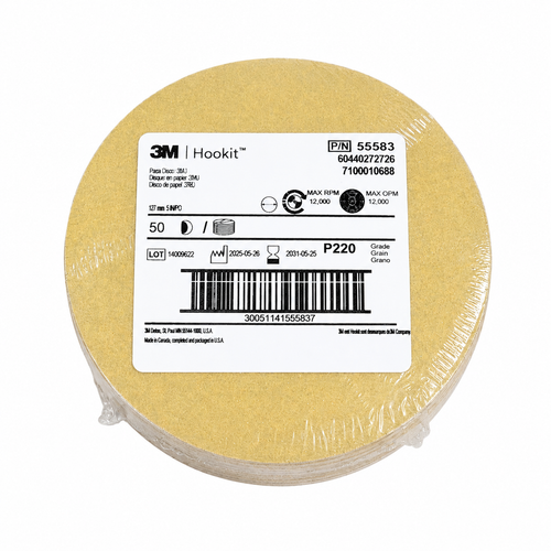 3M Hookit Paper Disc 236U P220, 5 in x No Hole, 50 discs
