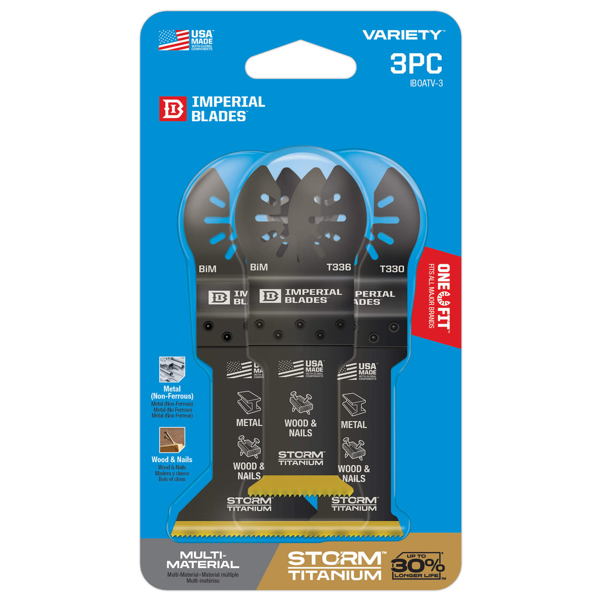 Imperial Blades IBOATV-3 One Fit Storm Titanium metal and wood oscillating blade variety pack