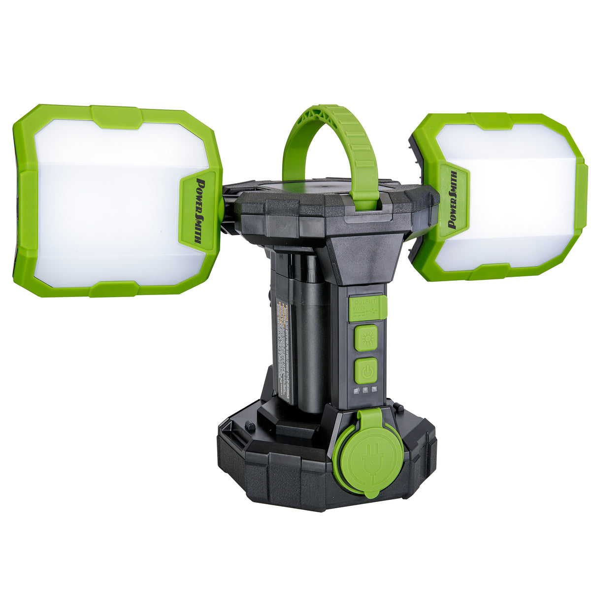 PowerSmith Voyager jobsite lantern with 3-way power and dual foldable LED panels